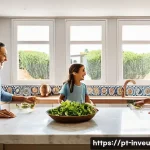 Home 15 PP 대출 산업의 주요 기업 분석 - **Prompt:** A cheerful Portuguese family of four (parents and two school-aged children) is happily g...