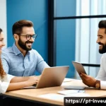 Home 22 PP 대출 투자자 커뮤니티 참여 방법 - A diverse group of investors gathered in a modern coworking space in São Paulo, Brazil, engaged in a...