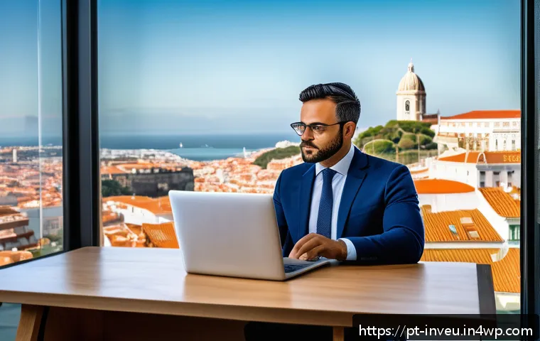 PP 대출과 대체 투자 기법 비교 - A modern Portuguese real estate investor in a stylish office overlooking Lisbon cityscape, analyzing...