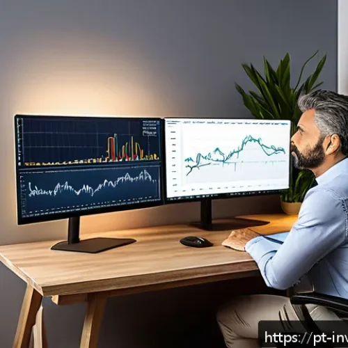 Home 31 PP 대출 투자에서의 감정 관리 - A professional Brazilian investor sitting at a modern home office desk with multiple monitors displa...
