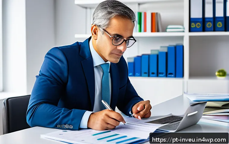 PP 대출 투자에서의 정보 비대칭 문제 - A professional investor sitting at a sleek modern desk in a bright office, analyzing detailed financ...