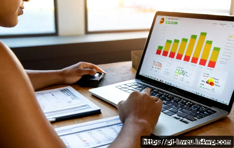 Home 17 PP 대출과 글로벌 시장의 연계 - Photorealistic Brazilian small business owner reviewing loan documents beside a laptop showing abstr...